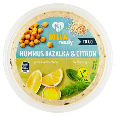 Obrázek ŠETŘÍME JÍDLEM: BILLA Ready Hummus bazalka & citron 160g