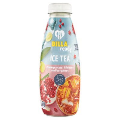 Obrázek ŠETŘÍME JÍDLEM: BILLA Ready Nápoj s ovocnými šťávami a extraktem z černého čaje a ibišku s bergamotovým olejem 500ml