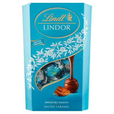 Obrázek ŠETŘÍME JÍDLEM: Lindt Lindor Mléčná čokoláda s krystaly soli a jemnou karamelovou náplní 337g