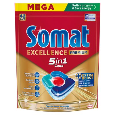 Obrázek Somat Excellence Premium 5in1 Caps kapsle do automatické myčky na nádobí 42 ks 819g