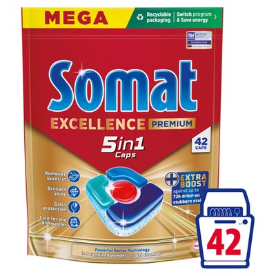 Obrázek Somat Excellence Premium 5in1 Caps kapsle do automatické myčky na nádobí 42 ks 819g