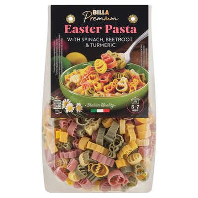 Obrázek BILLA Premium Těstoviny semolinové sušené se špenátem, červenou řepou a kurkumou 250g