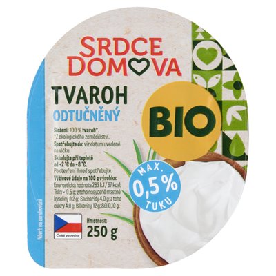Obrázek Srdce domova Bio tvaroh odtučněný 250g