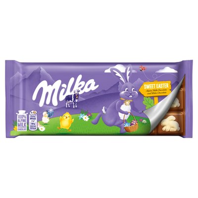 Obrázek Milka mléčná čokoláda z alpského mléka s bílou čokoládou 92g
