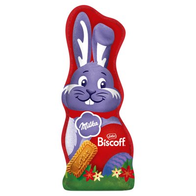 Obrázek Milka zajíček mléčná čokoláda s kousky karamelizovaných sušenek Lotus Biscoff 95g