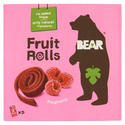 Obrázek ŠETŘÍME JÍDLEM: BEAR Fruit Rolls malina ovocné rolované plátky 5 x 20g