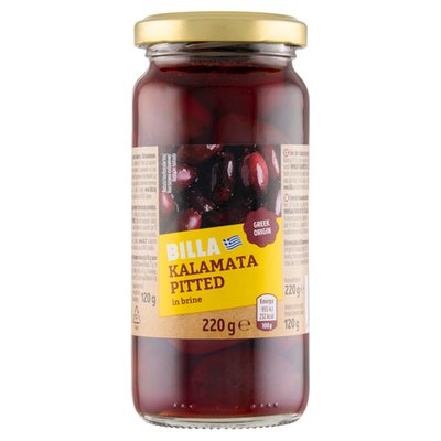 Obrázek BILLA Černé olivy kalamata bez pecky ve slaném nálevu 220g