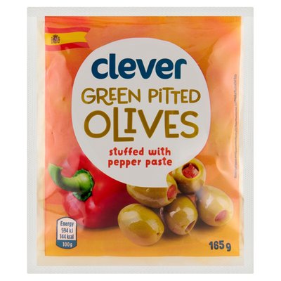 Obrázek clever Zelené olivy plněné paprikovou pastou ve slaném nálevu 165g