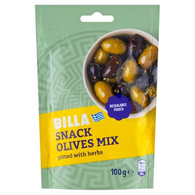 Obrázek BILLA Směs černých a zelených oliv bez pecky s bylinami 100g