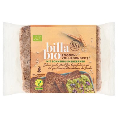 Obrázek BILLA Bio chléb celozrnný žitný se slunečnicovými semínky krájený 500g
