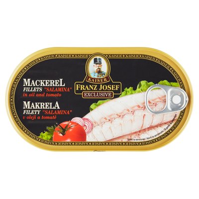 Obrázek Franz Josef Kaiser Exclusive Makrela filety "salamina” v oleji a tomatě 170g