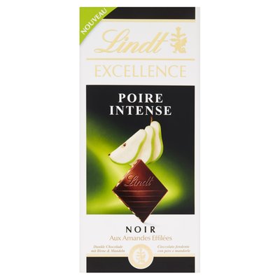Obrázek Lindt Excellence Hořká čokoláda s hruškovou náplní a kousky mandlí 100g