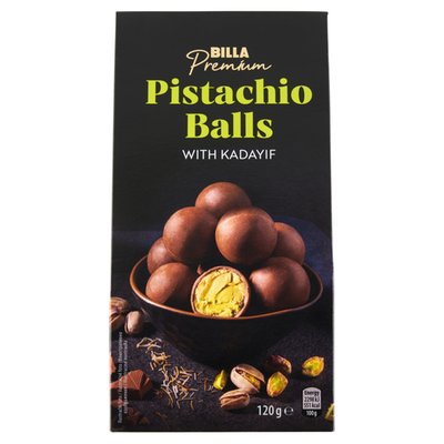 Obrázek BILLA Premium Pralinky z mléčné čokolády s pistáciovou náplní s těstem kadayıf 120g