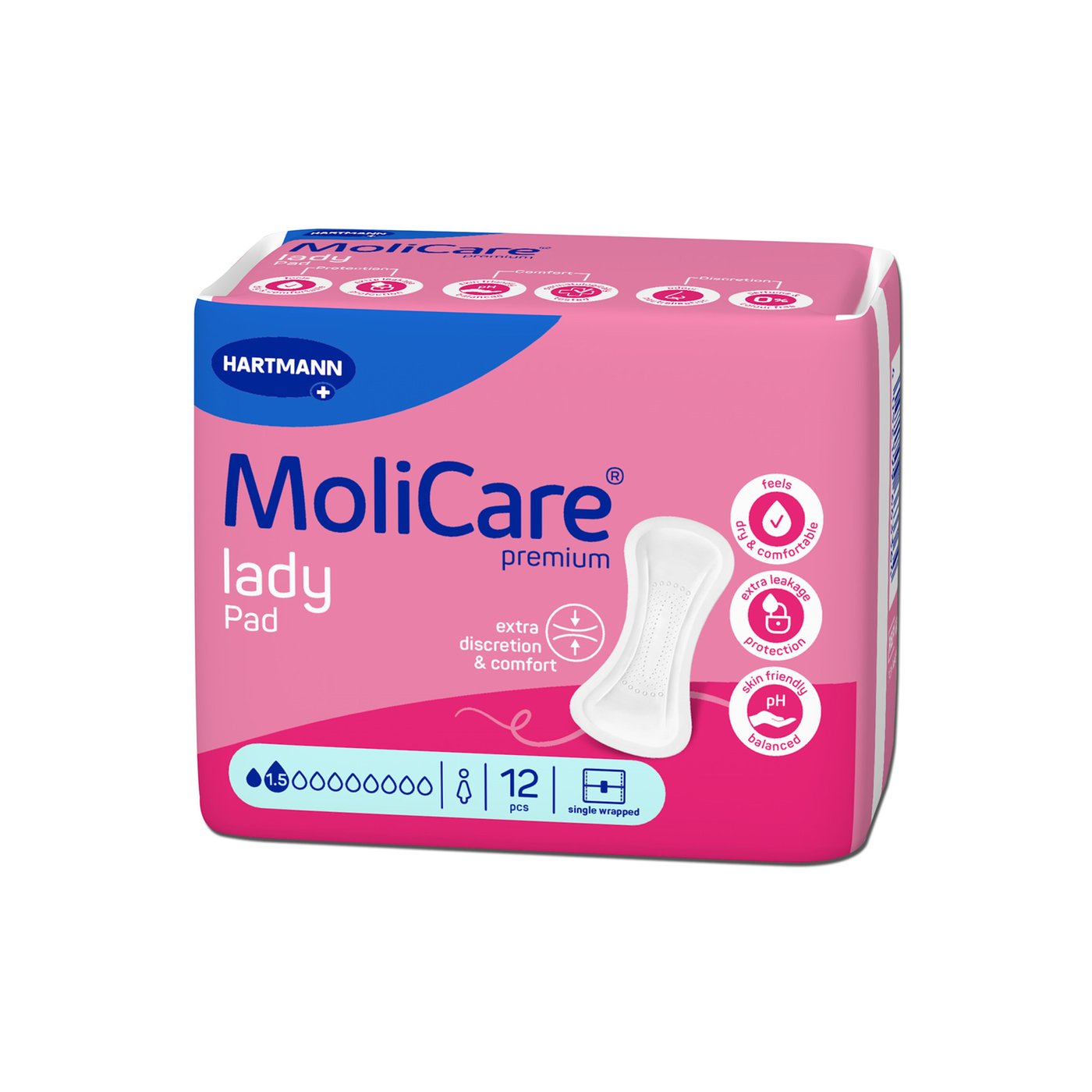 Gallery Image of MoliCare Premium Lady Pad 1,5 Tropfen, Inkontinenzeinlage Frauen leichte Blasenschwäche, Aloe Vera, atmungsaktiv