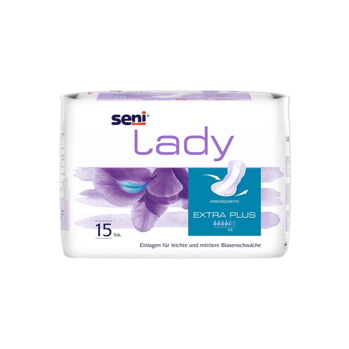 Gallery Image of Seni Lady Extra Plus, Inkontinenzeinlage für Frauen maximaler Schutz, extra Saugkraft, latexfrei, 15 Stück