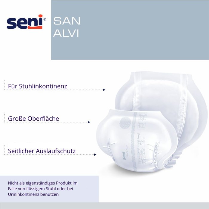 Gallery Image of Inkontinenzvorlagen Seni San Alvi Stuhlinkontinenz seitlicher Auslaufschutz