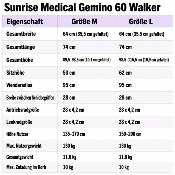 Product Image of Sunrise Medical Outdoor-Rollator Gemino 60 Walker, geländetauglicher Gehwagen mit Unterarmstützen, extragroße Räder