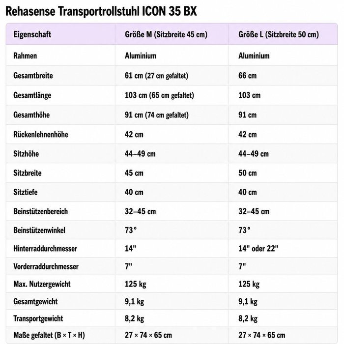 Product Image of Rehasense Transportrollstuhl Icon 35 BX, leichter Rollstuhl faltbar 8,2 kg, pannensichere Räder, schwarz