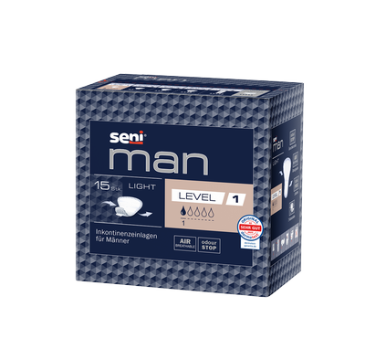 Produktbild für Seni Man Light Level 1, Inkontinenzeinlage Männer leichte Saugkraft, atmungsaktiv, latexfrei, 15 Stück