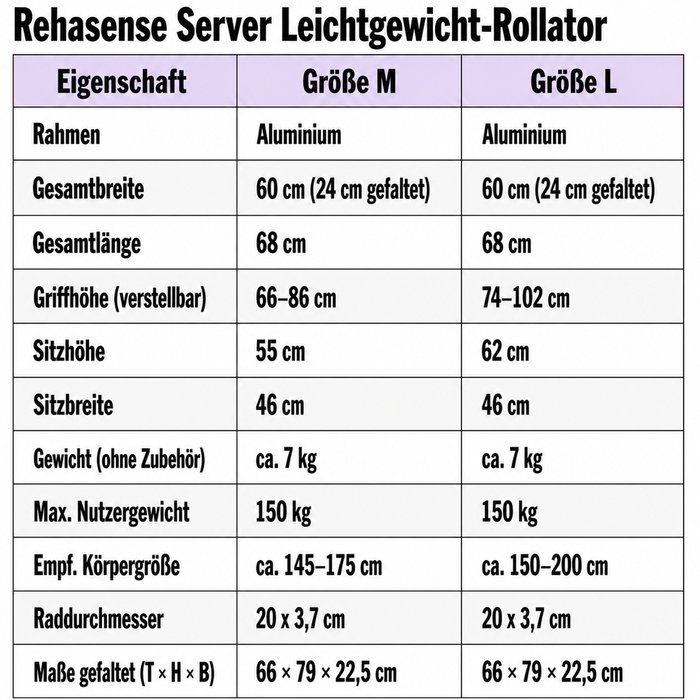 Product Image of Rehasense Rollator Server Aluminium, leichter Gehwagen faltbar, Soft-Räder, abnehmbare Einkaufstasche