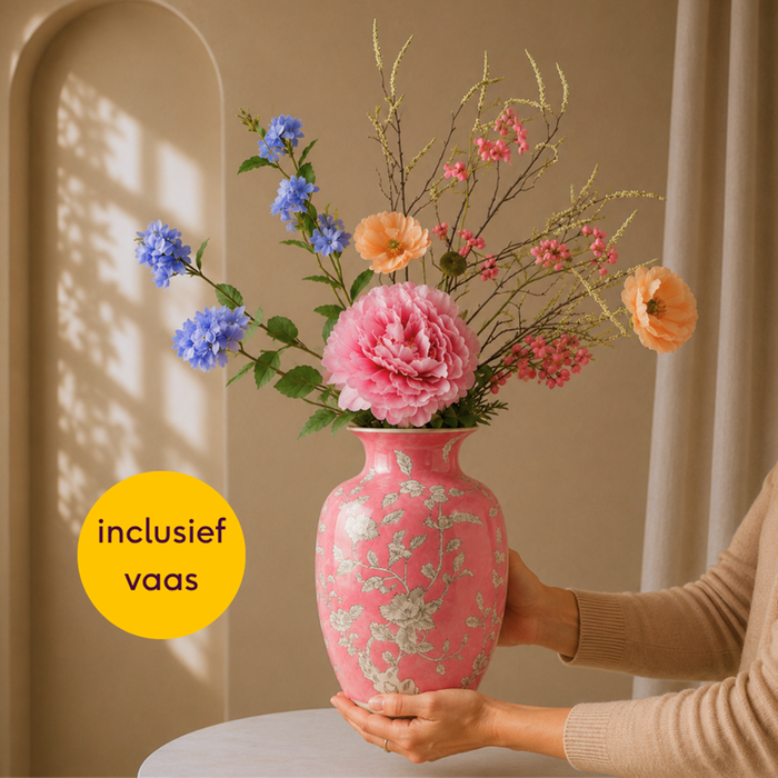 XL Zijden kunstbloemen | Boeket Alure incl. porseleinen vaas