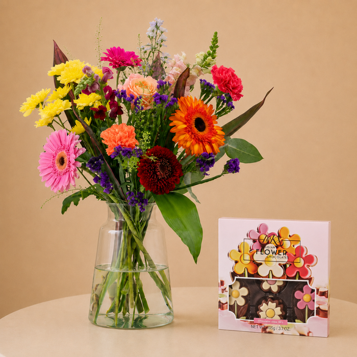 Boeket Stralend & chocolade bloemen
