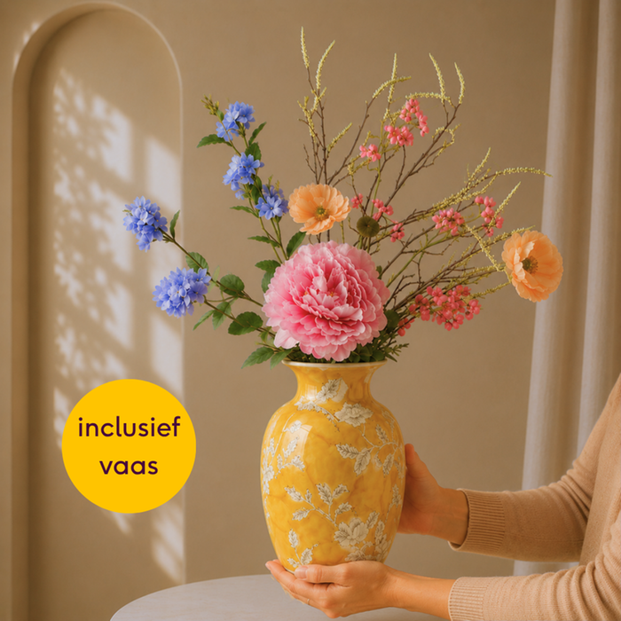 XL Zijden kunstbloemen | Boeket Alure incl. porseleinen vaas