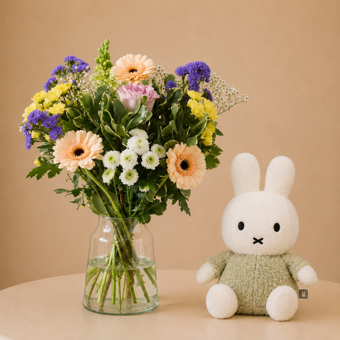 Boeket Pastel & Nijntje knuffel groen
