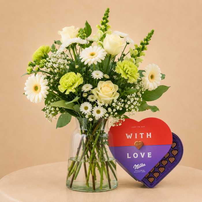 Boeket Waardevol Wit & Milka With Love