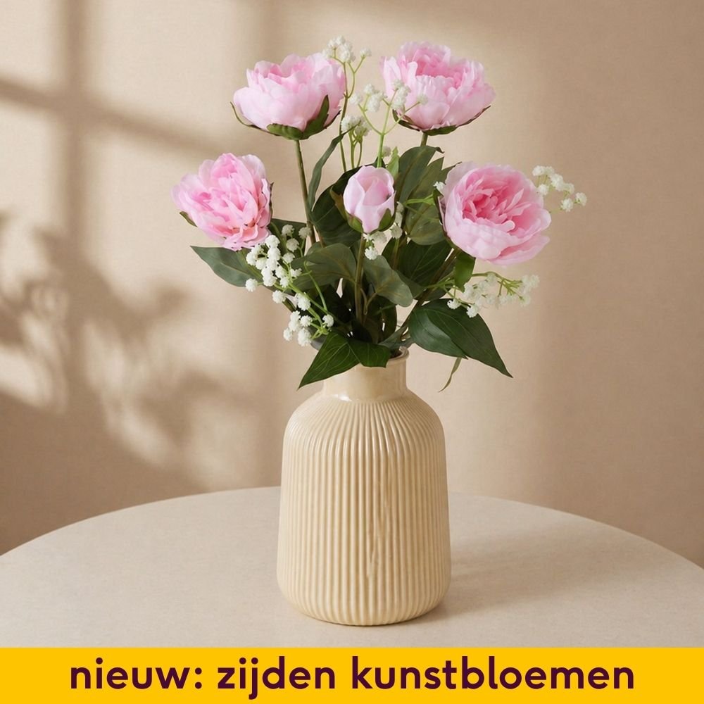 Zijden kunstbloemen Pioenrozen met gips Greetz