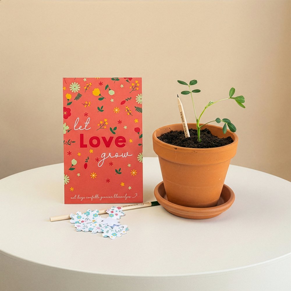 Bloeipotloden - Let Love Grow + confetti Brievenbusbloemen Greetz