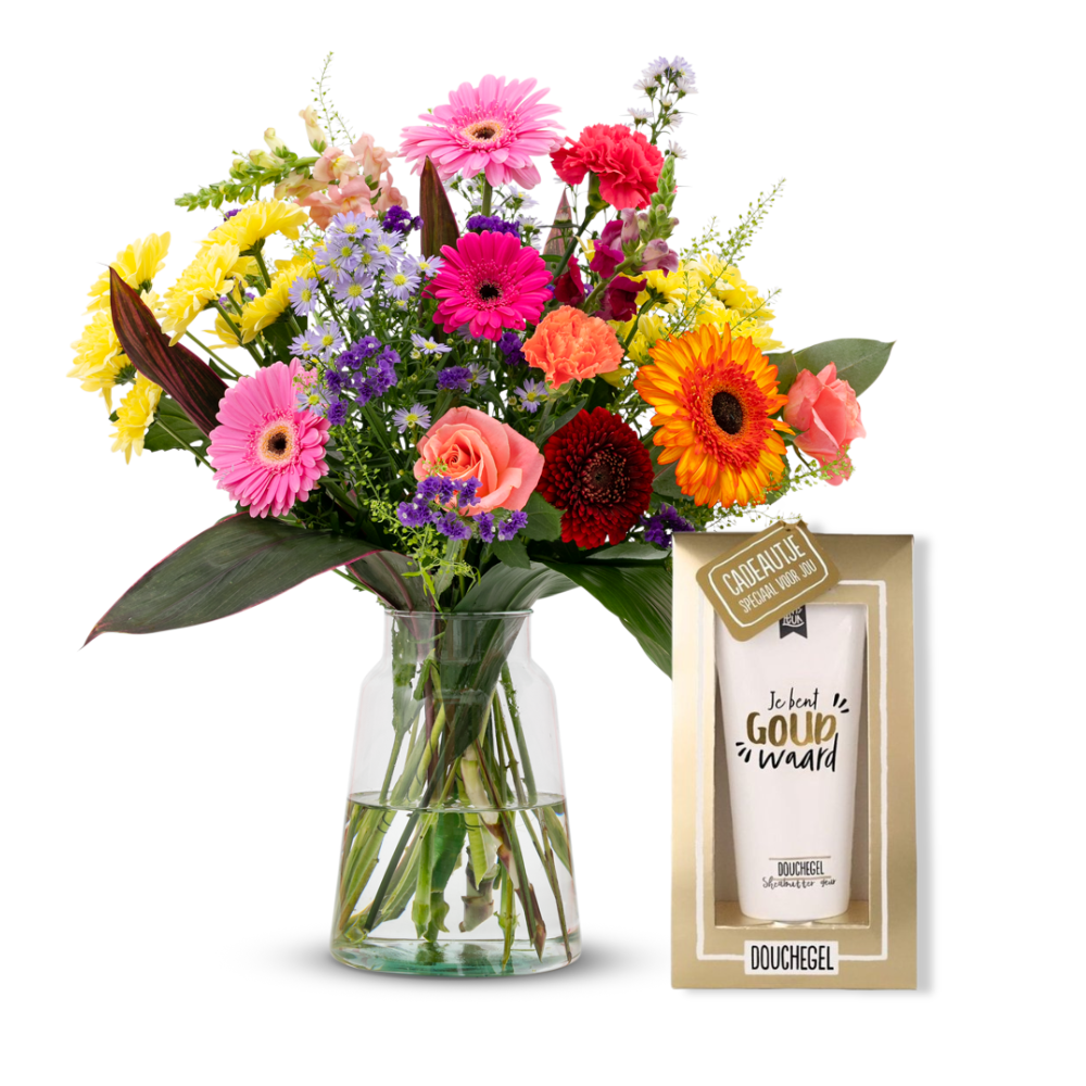 100 procent Leuk | Boeket Stralend | Douchegel | Jij bent goud waard! | Flowers