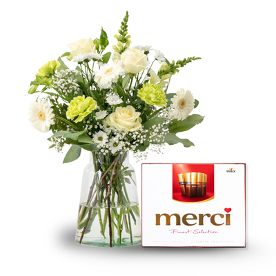 Boeket Waardevol Wit | Merci chocolade 250g