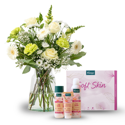Boeket Waardevol Wit | Kneipp cadeaupakket Soft Skin