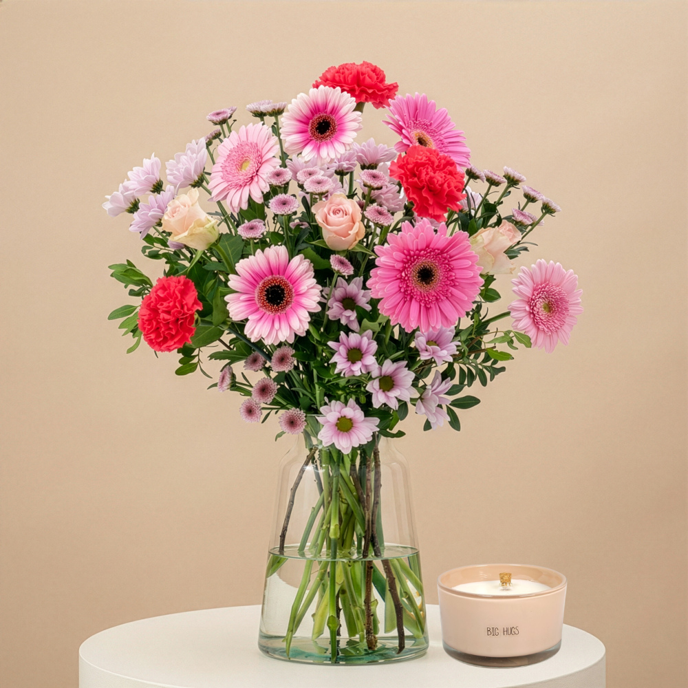 Boeket Zachtroze Kaars - Big Hug Bloemen Greetz