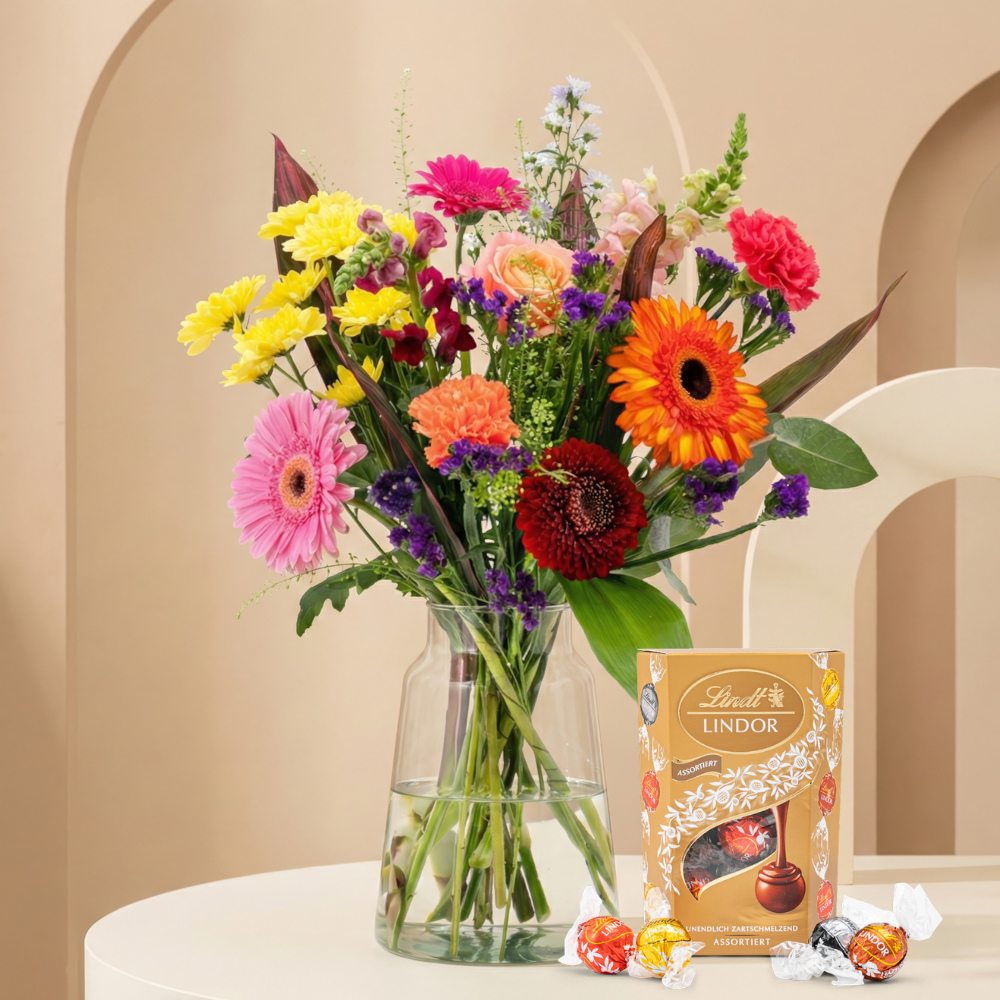 Boeket Stralend Lindt LINDOR Cornet Assortiment 200 gram Bloemen Greetz