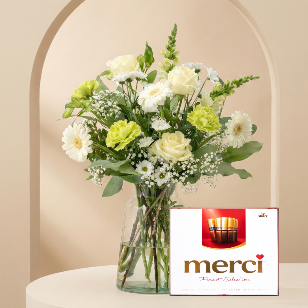 Boeket Waardevol Wit chocolade 250g Bloemen Merci