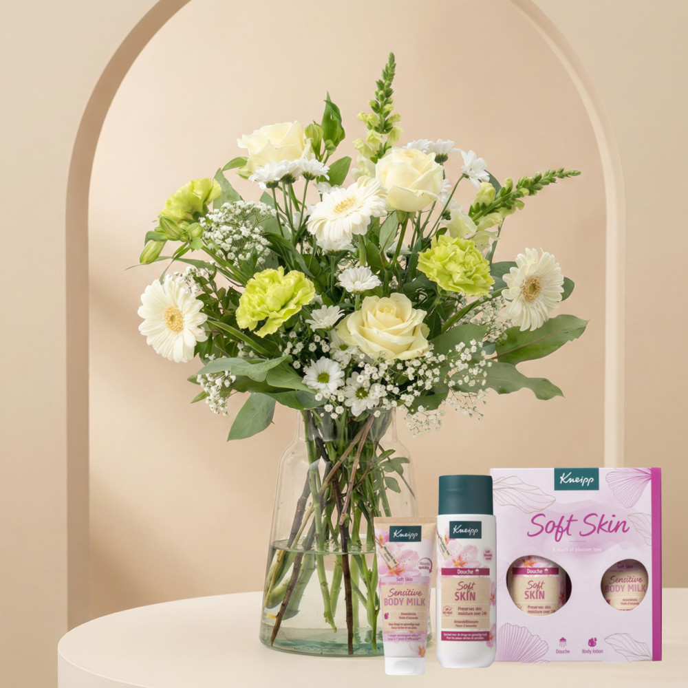 Boeket Waardevol Wit Kneipp - Cadeaupakket Soft Skin Bloemen Greetz