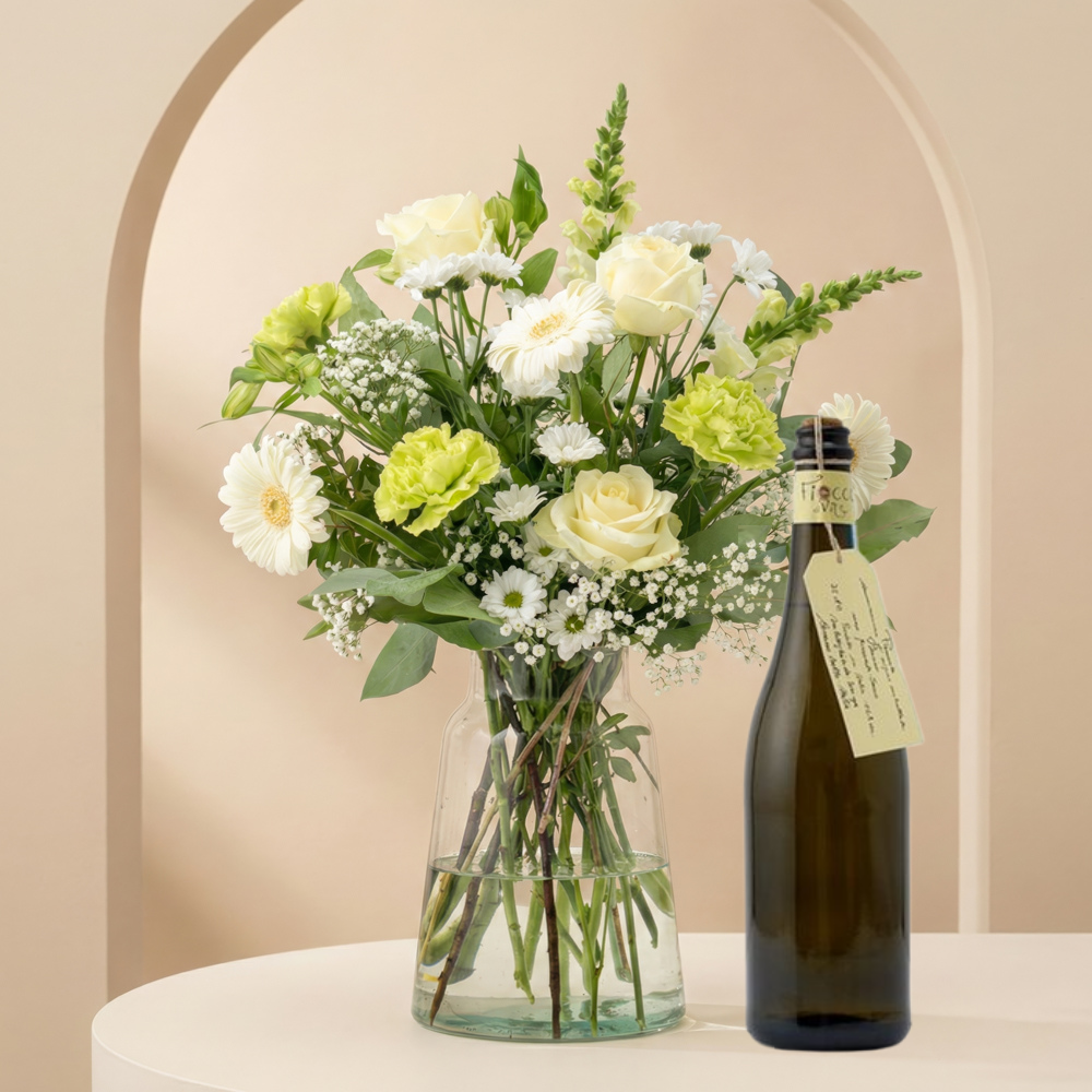 Boeket Waardevol Wit Prosecco Toso 750ml Bloemen Toso Fiocco di Vite Prosecco Frizzante