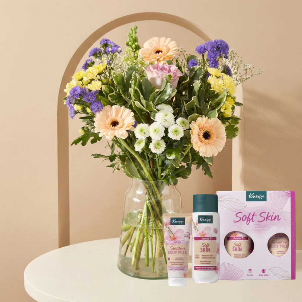 Boeket Pastel Kneipp - Soft Skin set Bloemen Greetz