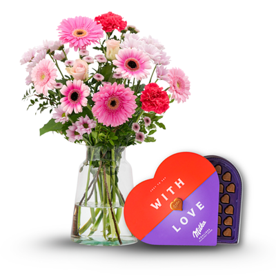 Boeket Zacht roze | Milka Pralines | With Love | 165g