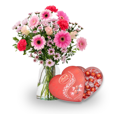 Boeket Zacht Roze | Lindt LINDOR Hart Melk
