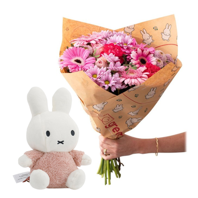 Boeket Zacht Roze | Nijntje papier | Nijntje Knuffel 25cm 