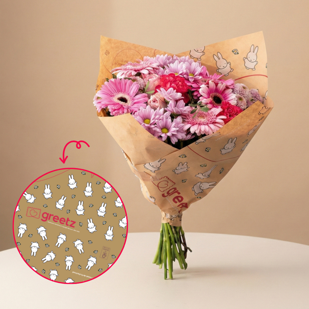 Boeket Zachtroze wrapping Bloemen Nijntje
