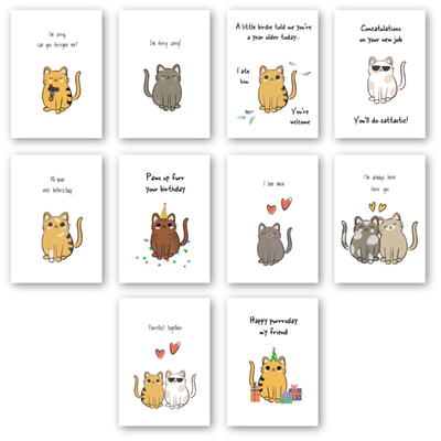 Katten | Kaartenset | 10 wenskaarten inclusief envelop