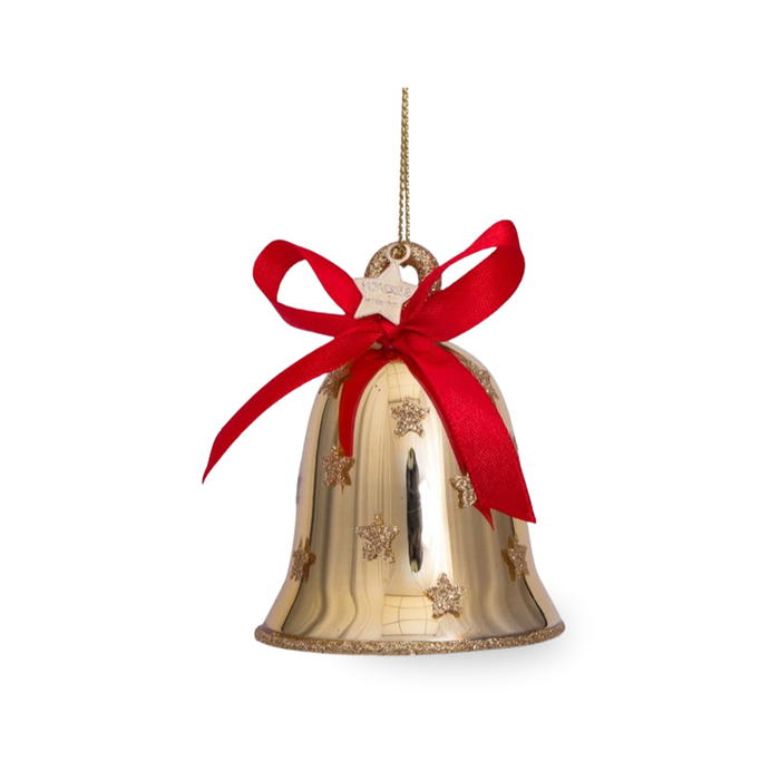 Vondels | Ornament Gouden bel met rode strik