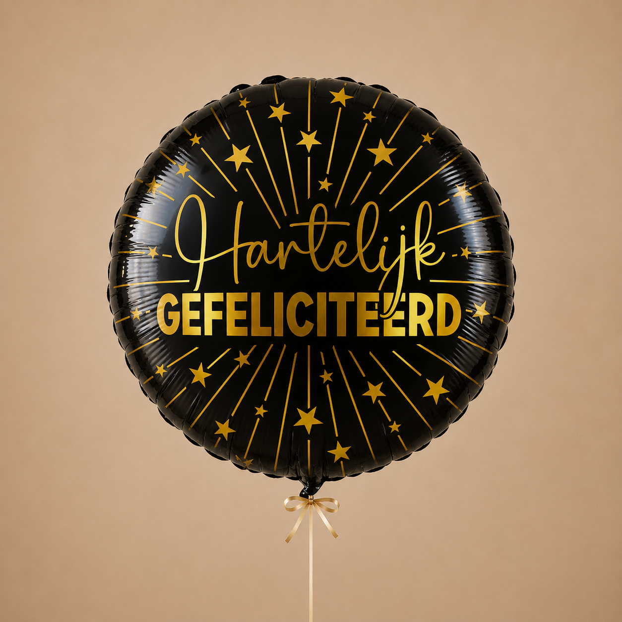 Ballon Hartelijk Gefeliciteerd Zwart en goud Greetz