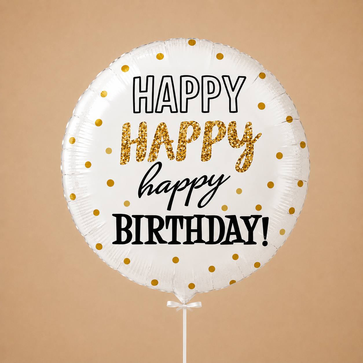 Ballon Happy Birthday Goud en stippen Greetz