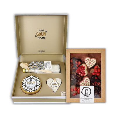 100% Leuk Cadeaupakket | Urban Cacao chocolade hartjes 155g