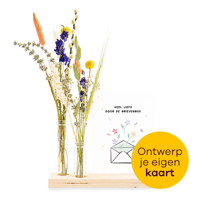 Brievenbusbloemen | Droogbloemen plankje | Incl. vaasjes